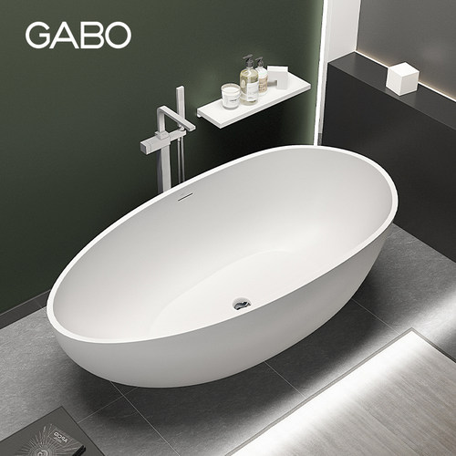 观博GABO 家用人造石浴缸羽质石独立式浴盆简约蛋形浴缸 QZ8668