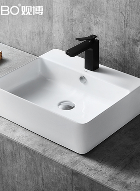 QC观博GABO 简约陶瓷洗脸盆家用台上盆艺术盆方形洗手单盆 10399D