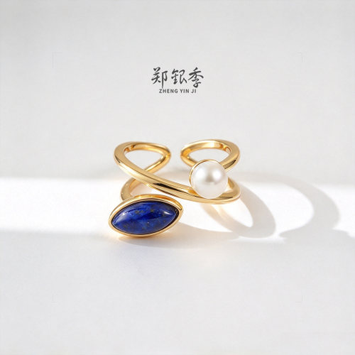 郑银季S925银青金石珍珠开口戒