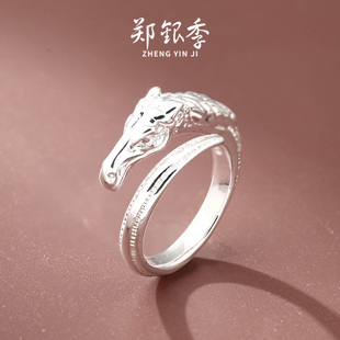 S999足银复古泰银马首戒指纯银食指夸张指环男女开口款可刻字