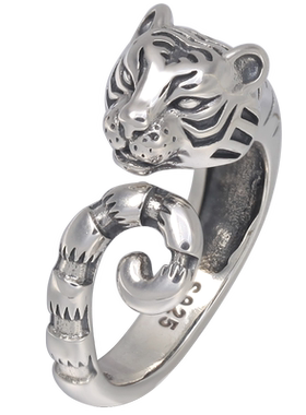郑银季男女中性款S925银虎形戒指