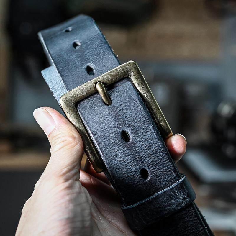 皮薯薯男士复古感牛皮腰带手工个性做旧真皮方扣百搭休闲潮男腰带