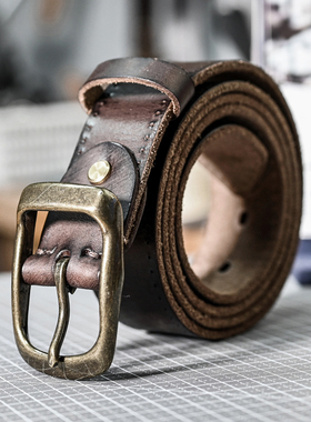 皮带男潮头层牛皮针扣皮带简约休闲真皮腰带复古手工裤带男士皮带
