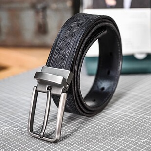 带 皮带裤 皮带男款 头层牛皮手工做旧雕花压花真皮牛皮腰带潮酷男士