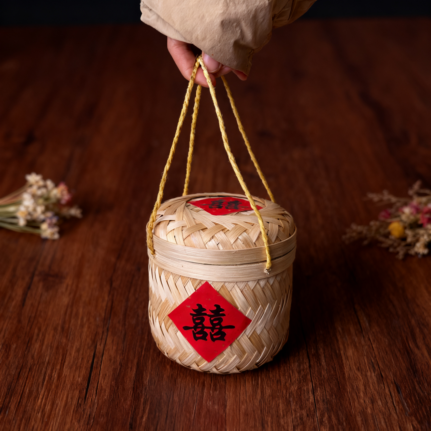 喜事小竹篮小竹篓竹编织茶叶