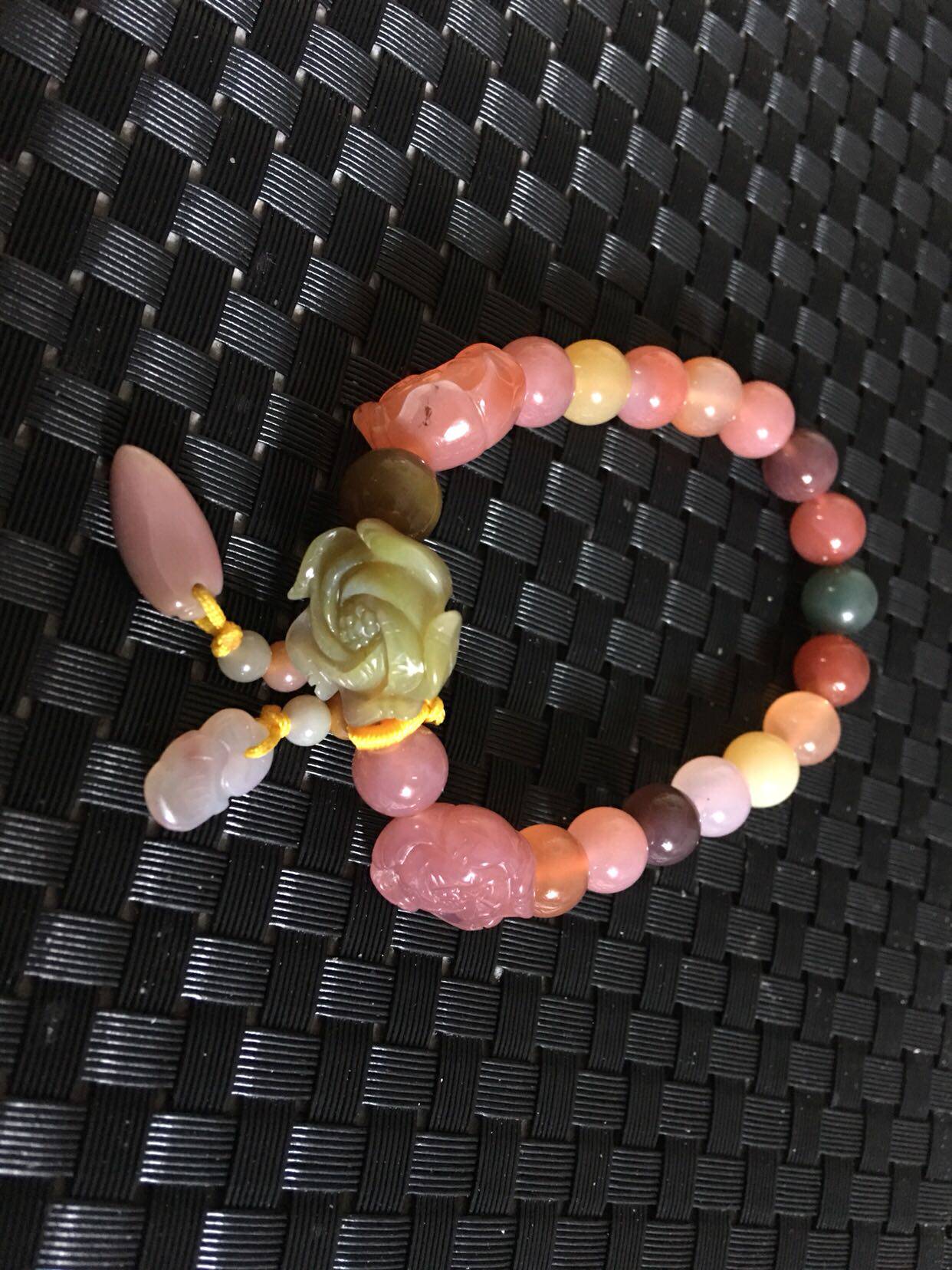 天然新款盐源玛瑙彩色花朵9圆珠手链