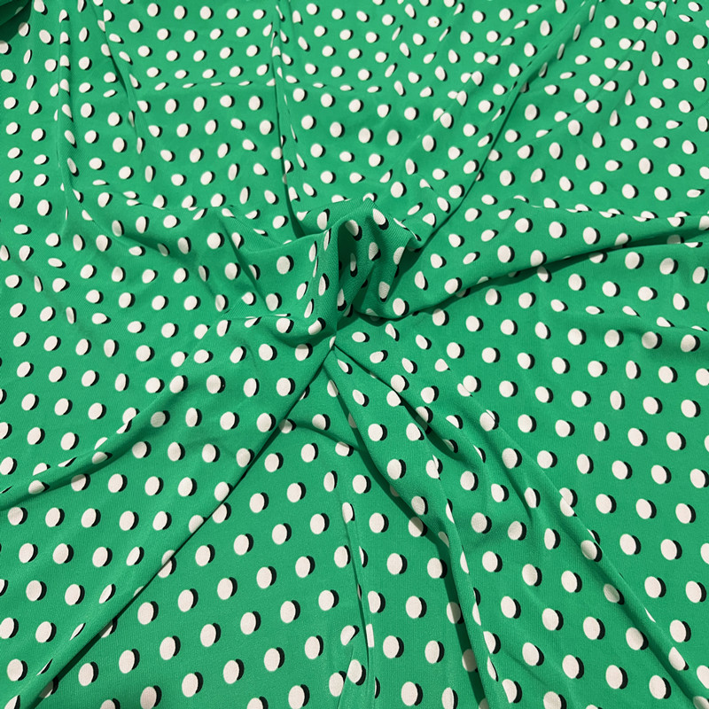 日韩水晶麻绿底白波点四面弹力面料裹裙旗袍舞蹈服沙滩裙服装布垂