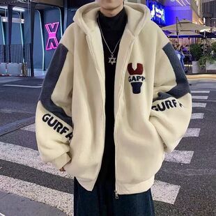 羊羔绒外套男冬季加厚青少年冬装棉衣男士加绒棉服男款羊羔毛棉袄