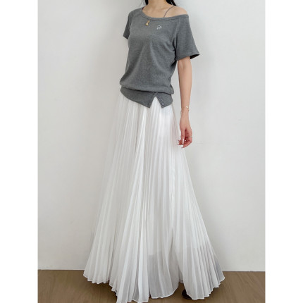 实拍高个子重工压褶法式气质长款纱裙白色风琴大摆裙雪纺百褶裙