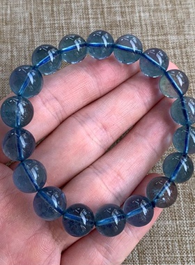 天然海蓝宝圆珠手串魔鬼蓝圣蓝色晶体冰透深蓝色宝石手链转运石