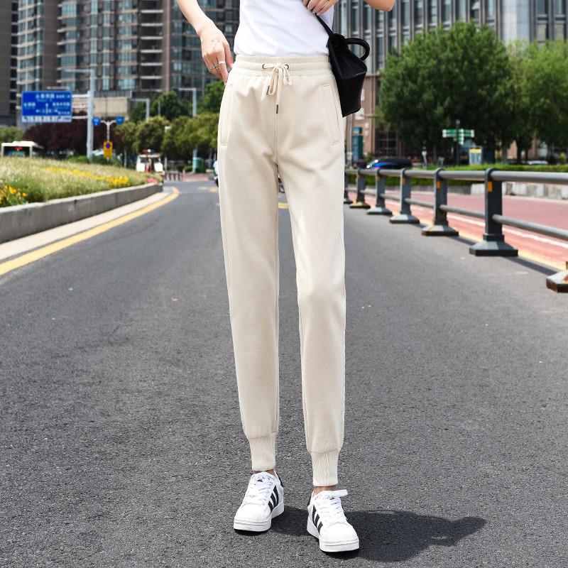 纯棉高腰小个子女休闲修身运动裤