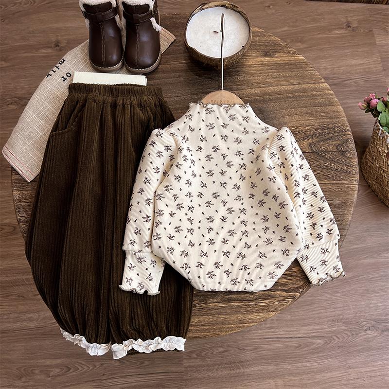 女童加绒碎花高领打底衫套装