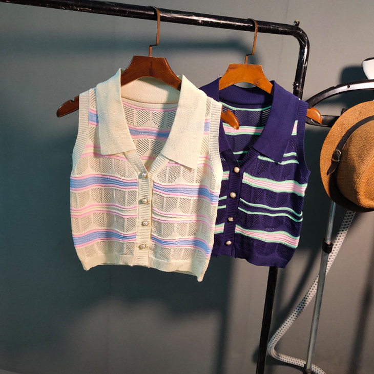 针织套头POLO领外穿内搭甜辣背心