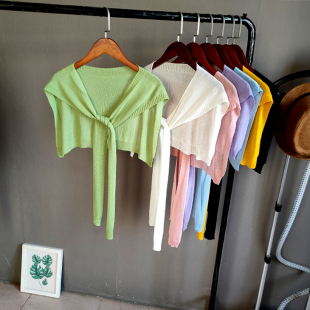 2025夏季 纯色休闲小披肩外搭冰丝针织围巾防晒领子搭肩打结女薄款