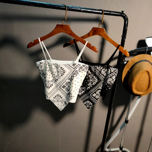 欧美风雪纺拼接不规则针织吊带女2025夏短款 背心 港风休闲无袖