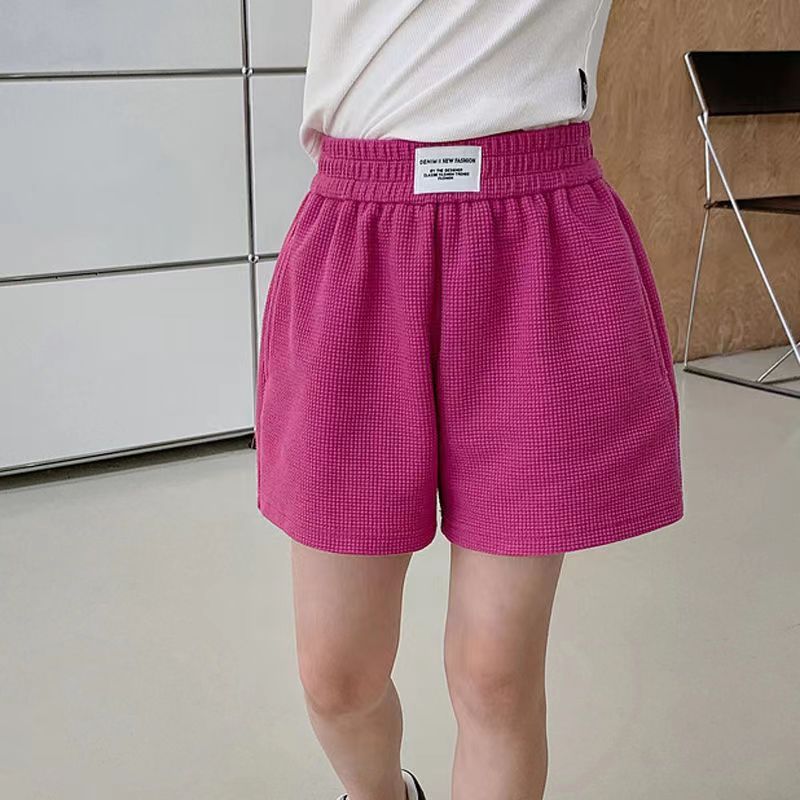 女童夏装2025新款华夫格糖果色百搭中大童短裤松紧儿童多色