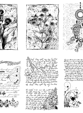 透明印章 Scrapbook 复古蝴蝶文字环保手账DIY相册装饰12月新款③