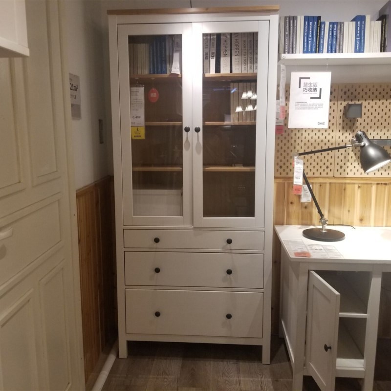 宜家汉尼斯玻璃门书架橱柜