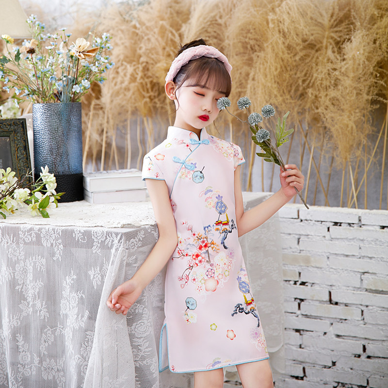 旗袍女童夏季小孩古风唐装儿童改良连衣裙宝宝薄款洋气古筝演出服