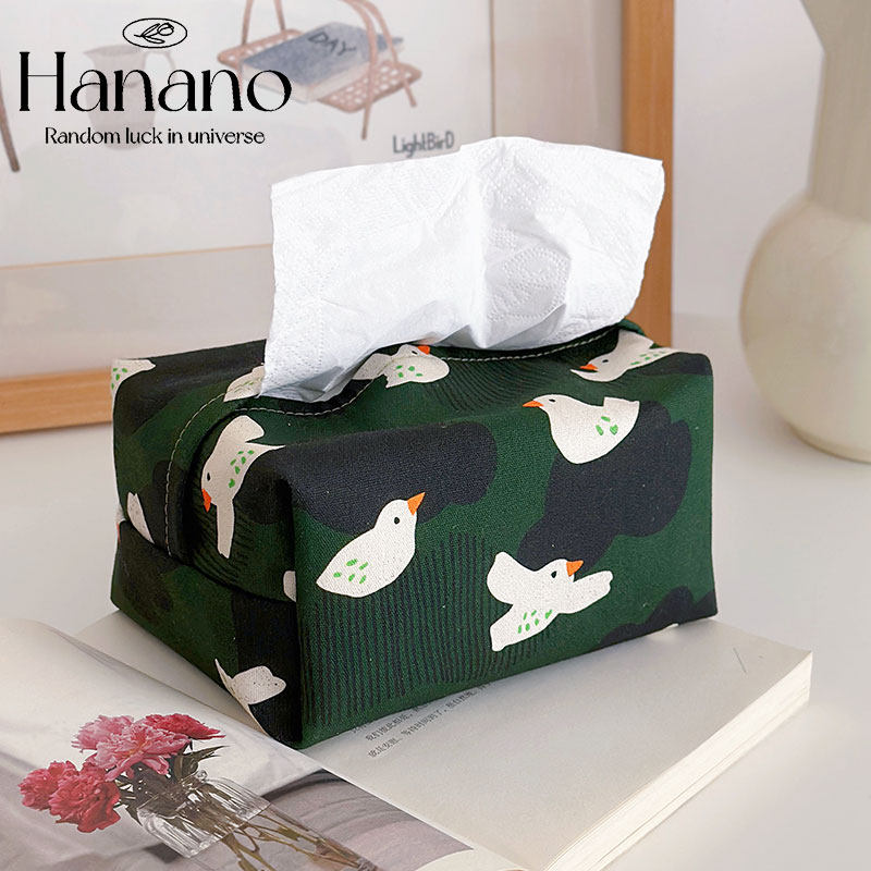 卡通可爱新款纯棉纸巾套复古绿鸽子布艺抽纸盒家用客厅车载纸巾盒