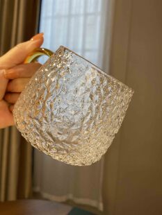 自留款 锤纹玻璃杯带盖勺高硼硅喝水杯家用创意带把牛奶早餐杯