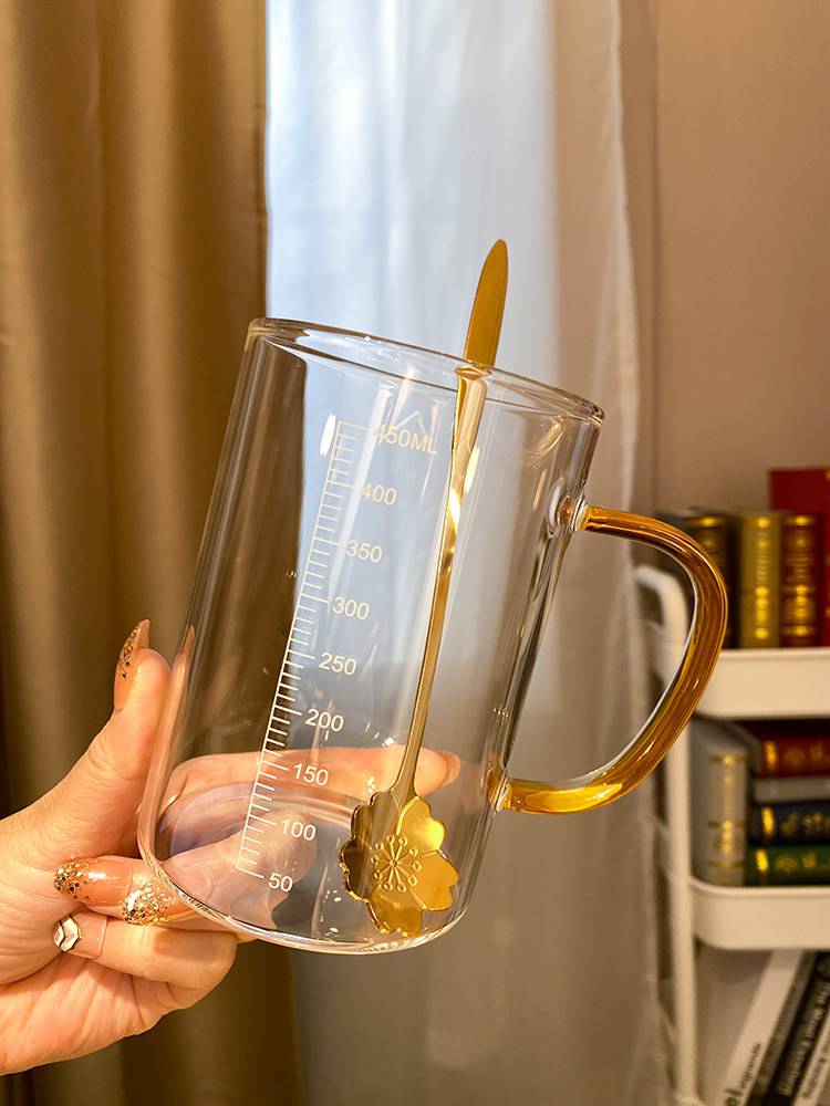 好看的ins牛奶杯！家用耐热微波炉可加热专用玻璃带刻度早餐水杯,餐饮具,奶杯/牛奶杯,淘宝优惠券,粉丝福利购,淘宝优惠卷