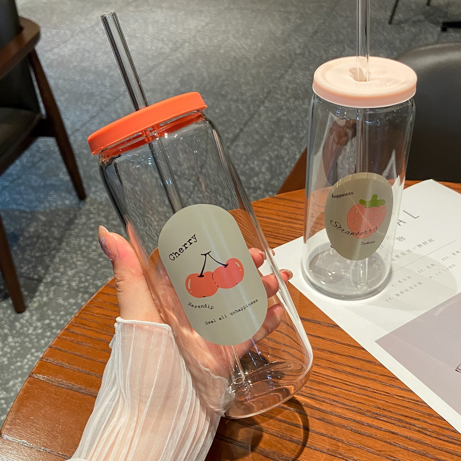 500ml大容量创意杯子高颜值吸管杯玻璃杯家用喝水杯咖啡牛奶杯子