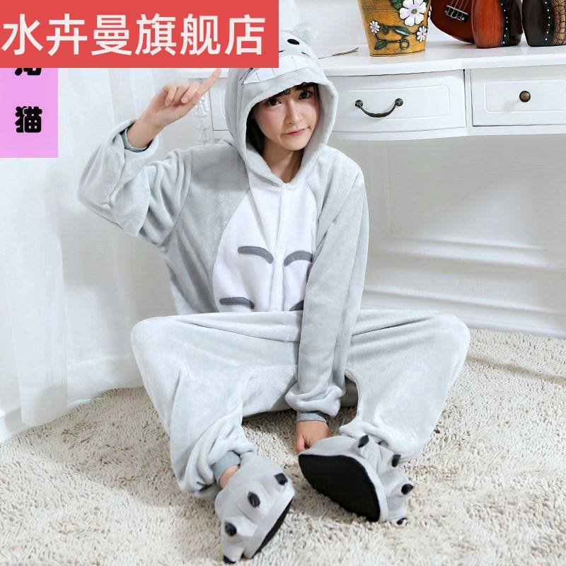 睡衣男个性潮搞怪动物连体卡通女成人套装韩版冬季日系士学生甜美