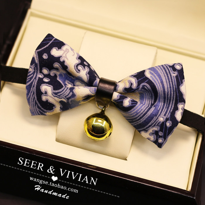 手工宠物猫狗简约和风绅士领结铃铛蝴蝶结项圈猫咪狗狗饰品泰迪