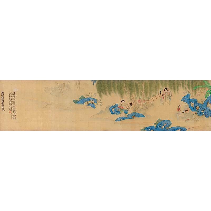 名画复制品沈屺云柳荫逸趣图设色仕女画国画艺术微喷临摹装饰画