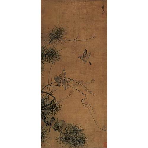 名画复制品刻林良松梅寒