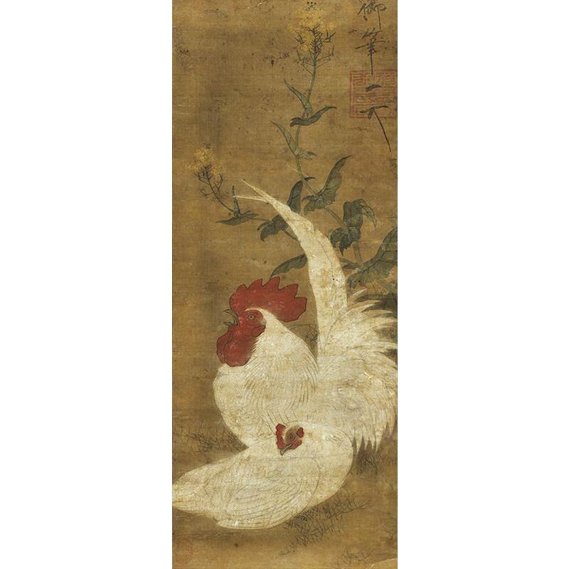 传世名画高清复制宋徽宗赵佶雌雄白鸡图国画大鸡图艺术微喷装饰画