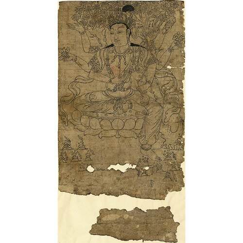 名画复制品刻敦煌六臂菩