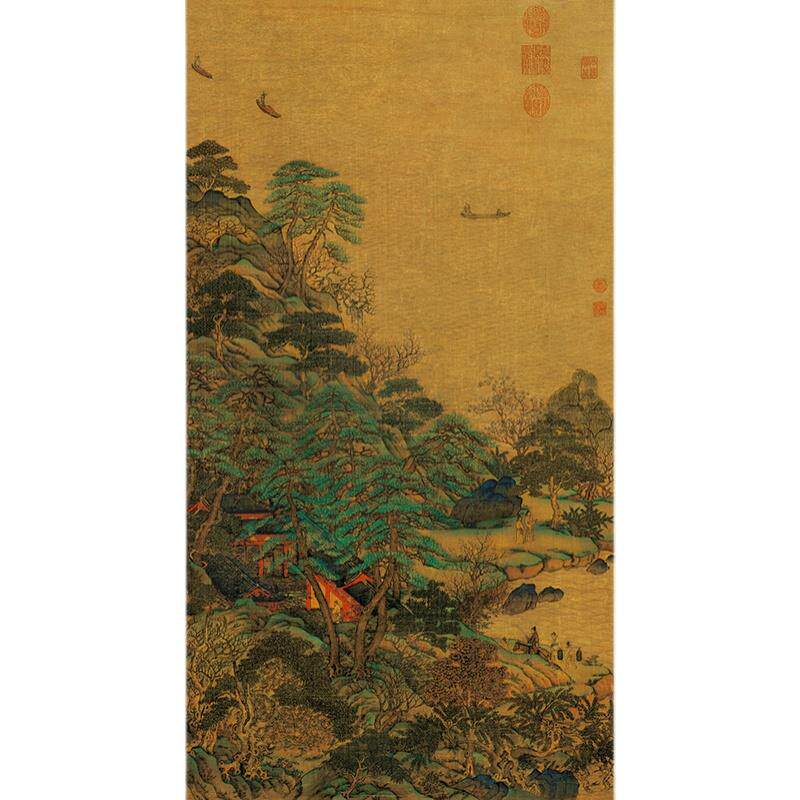名画复制唐代李思训江帆楼阁国画工笔山水艺术微喷临摹范本装饰画