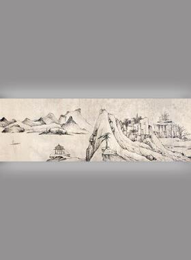 高清复刻清四僧渐江弘仁晓江风便图卷国画横幅山水长卷微喷装饰画