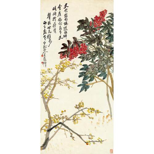 名画复制品刻王震天竹图