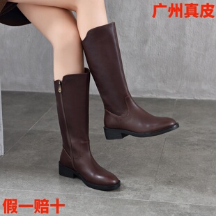 高品质里外头层牛皮高筒女靴2025新款中跟软皮大筒围长筒骑士靴女