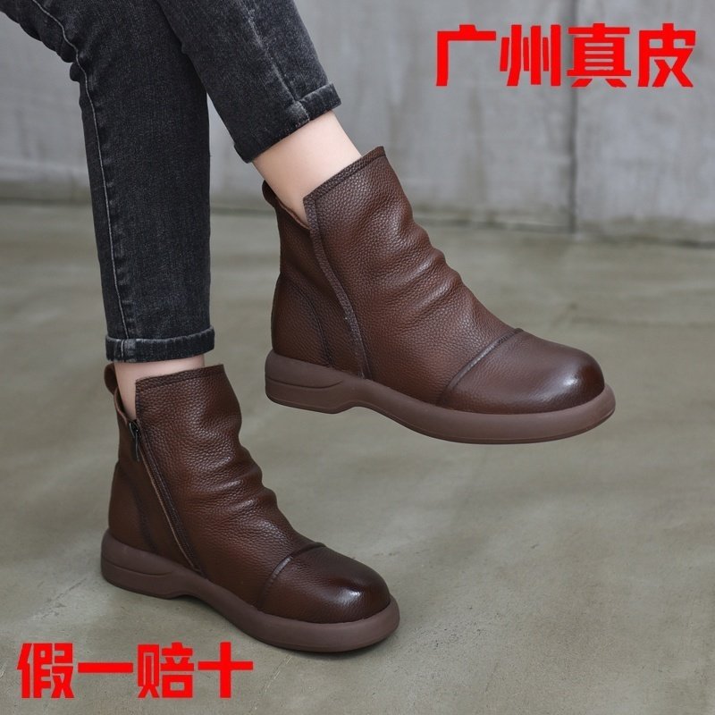 真皮软底复古防滑马丁靴女2025秋冬新款平底休闲舒适妈妈短靴,女鞋,马丁靴,淘宝优惠券,粉丝福利购,淘宝优惠卷