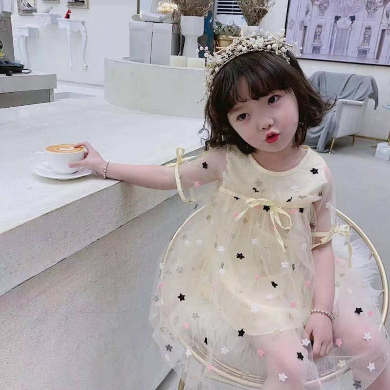 【恕恕】夏新女童满腹彩色满天星刺绣小仙女网纱裙生日六一连衣裙