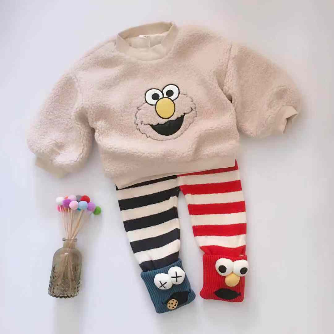 【恕恕】19秋冬新品 男女童 卡通贴皮绣花羊羔毛加绒加厚卫衣绒衣