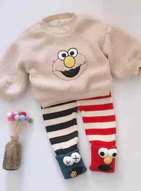 【恕恕】19秋冬新品 男女童 卡通贴皮绣花羊羔毛加绒加厚卫衣绒衣