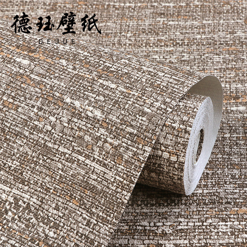 中式布纹亚麻墙纸草编藤编日式客厅卧室茶室工程背景墙壁纸非自粘