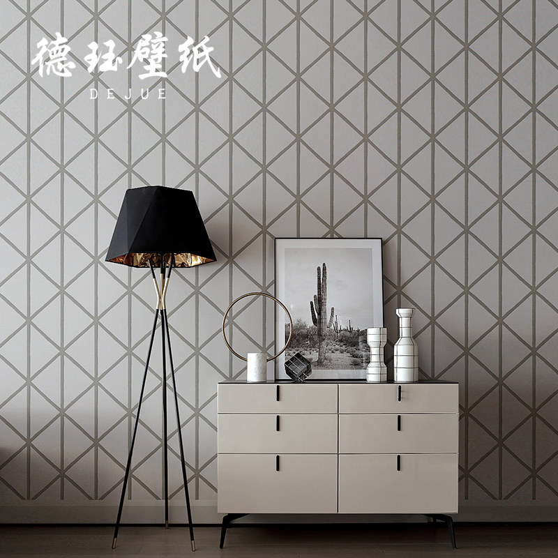 现代简约加厚无纺布灰色菱形格子墙纸卧室客厅背景墙壁纸2026新款