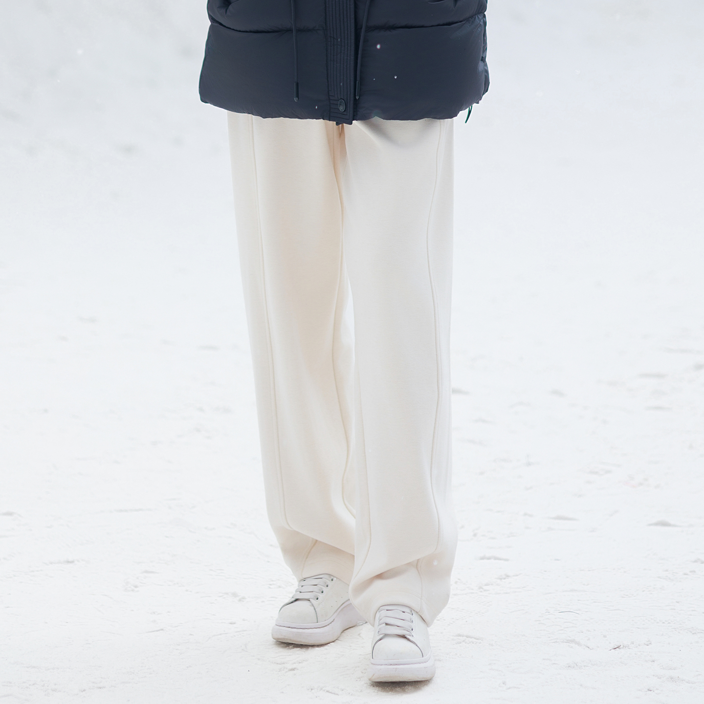 松紧腰抽绳休闲裤女直筒阔腿裤