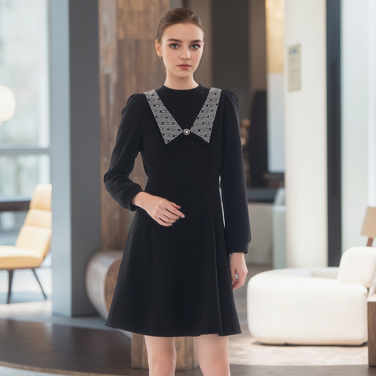 五丁目衣舍休闲A字裙拼接时尚