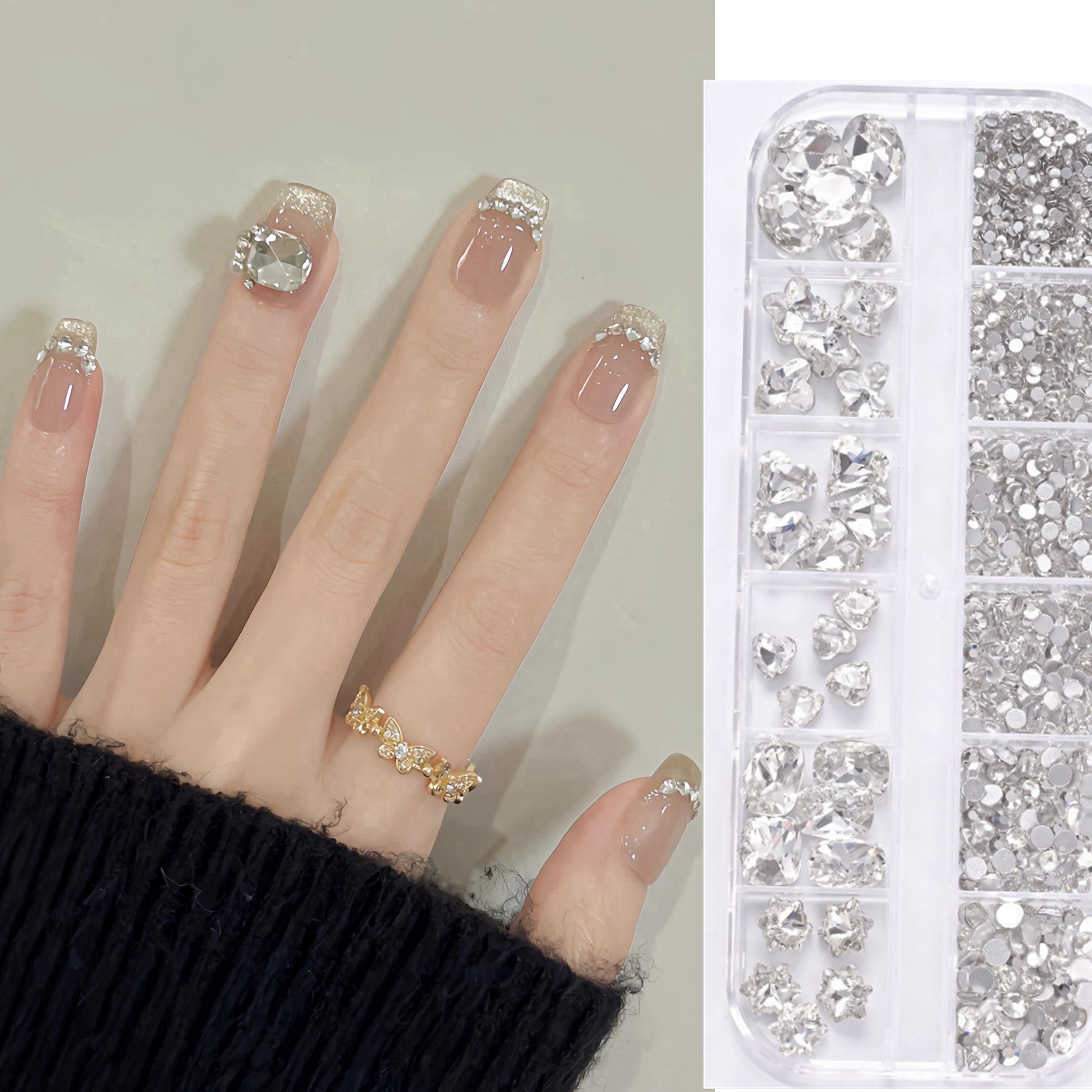 美甲小钻饰品12格大小号圆形钻