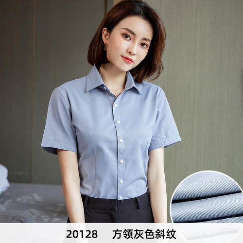 方领衬衫女短袖商务休闲职业半袖