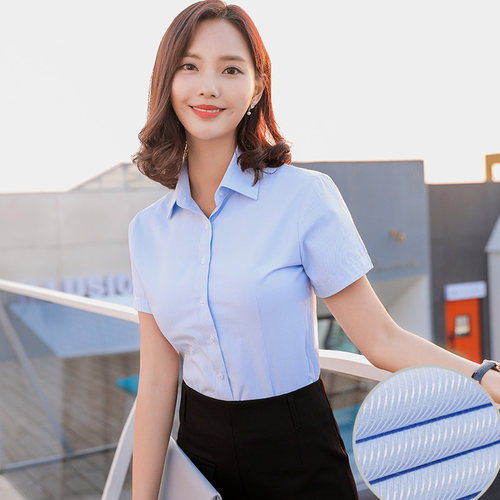 薄款浅蓝色斜纹衬衫女短袖商务OL