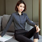 修身 2026新款 商务休闲职业装 方领衬衣ol通勤打底衫 灰色衬衫 女长袖
