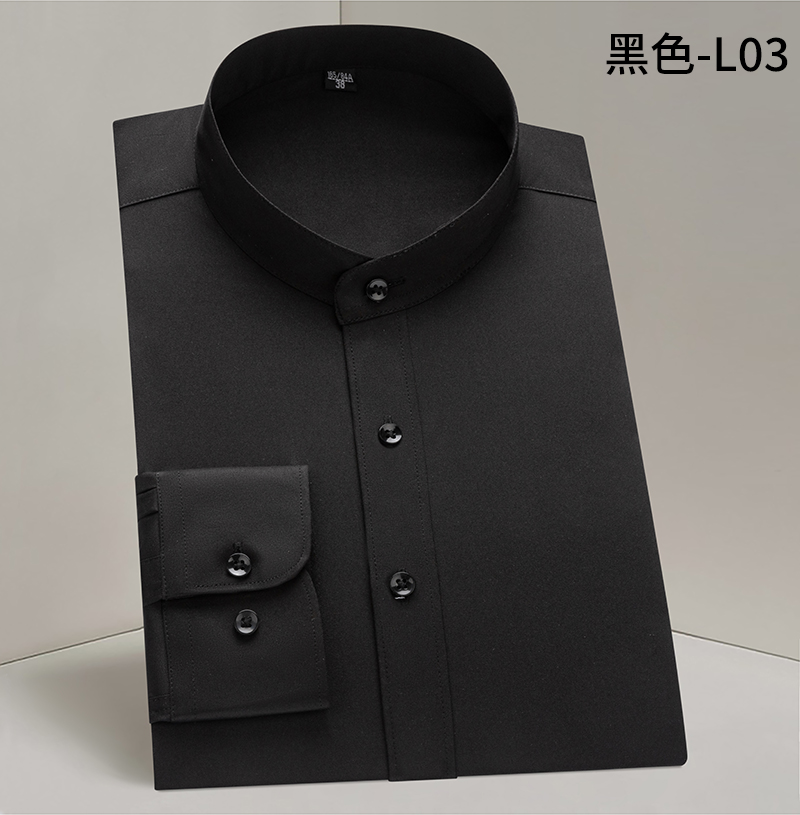 立领衬衫男长袖商务休闲无口袋潮